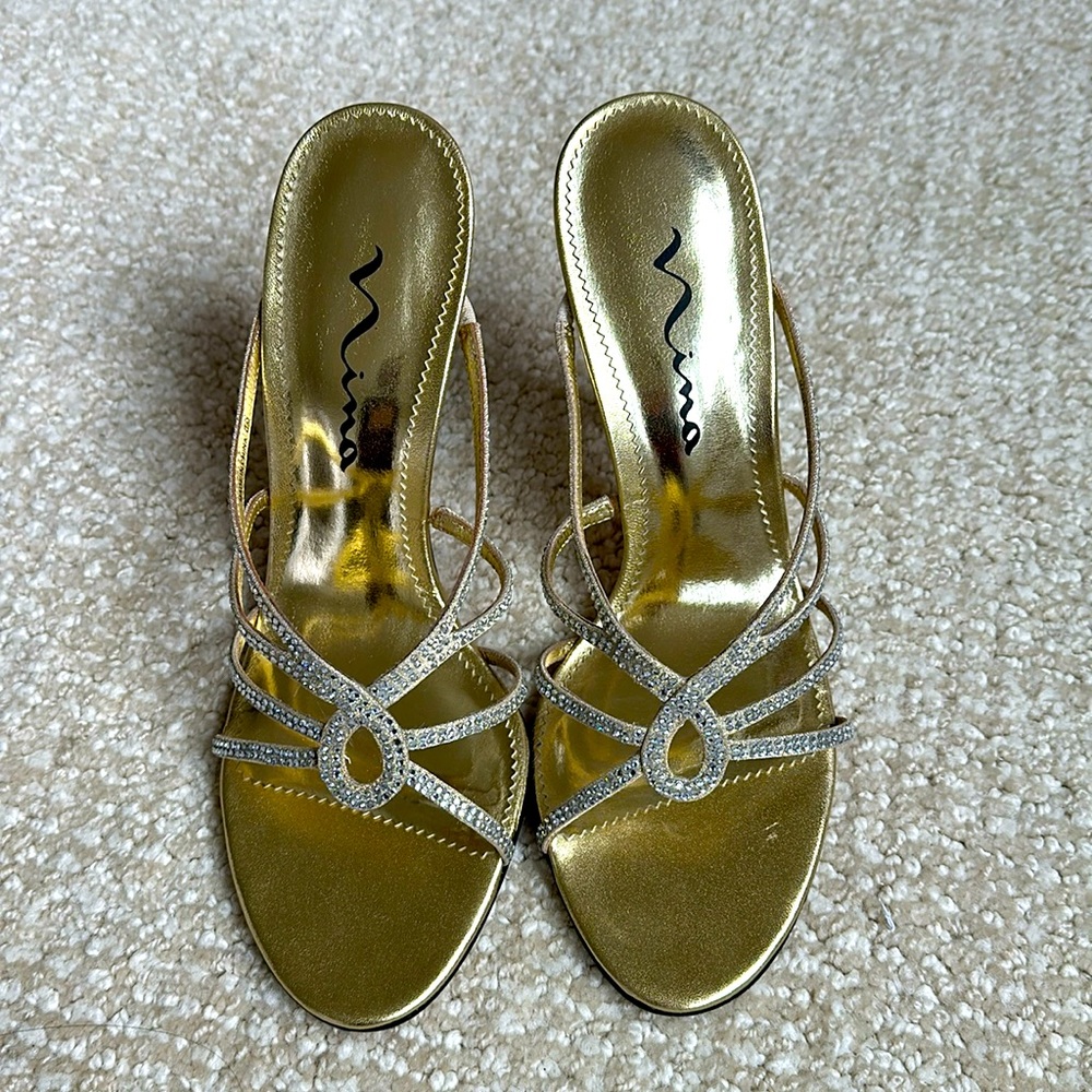 Nina gold beaded stilettos